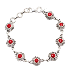 Rajasthan Gems Bracelet 925 Sterling Silver Jewelry Natural Coral Gem Stone Women Handmade Gift i439