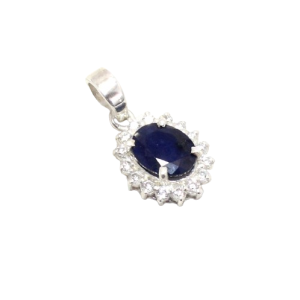 Rajasthan Gems Pendant Locket 925 Sterling Silver Natural Blue Sapphire Neelam Gem Stone & Cubic Zirconia Men Women Unisex i452