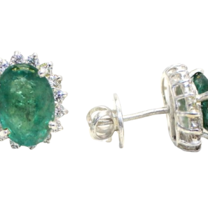 Rajasthan Gems Stud Earrings Ear Tops 925 Sterling Silver Natural Emerald Panna Gem Stone & Cubic Zirconia CZ i458